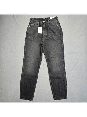 NEW River Island Size 4 US  8 UK EU 34 Petite High-Rise Mom Jeans Black Denim